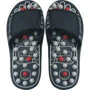 Deluxe Comfort Mens Slip-On Smart Step Reflexology Sandals, Size 9-10 ? Rejuvenates Sore Feet ? Orthopedic Foot Therapy ? Athlete Recovery Footware ? Foot Massager Sandals, Black/Grey