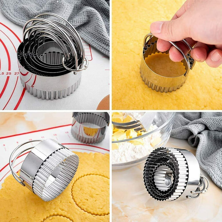 Tmflexe Biscuit Cutter Set 5 Pcs Round Cookies Cutter Handle Stainless Steel Professional Baking Tools Round Shape Molds for Festival Holiday