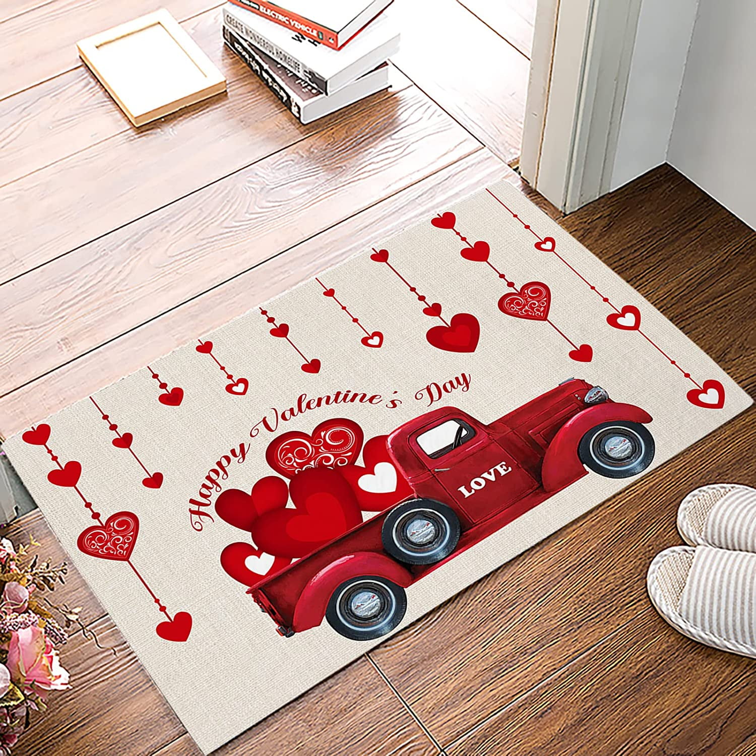 Happy Valentine's DayKitchen Comfort Front Door Mats, Red Truck Red