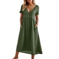 thumbnail image 3 of TAGOLD Womens Short Sleeve V Neck Ankle Dress Solid Color V Neck Short Sleeve Pocket Long Dress, 3 of 5