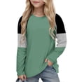 thumbnail image 4 of Toddler Girls Tops & T-Shirts Casual Big Kids Long Sleeve Striped Color Block Casual Pockets Pullover Tee Shirts Streetwear,Green,4-5 Years, 4 of 5