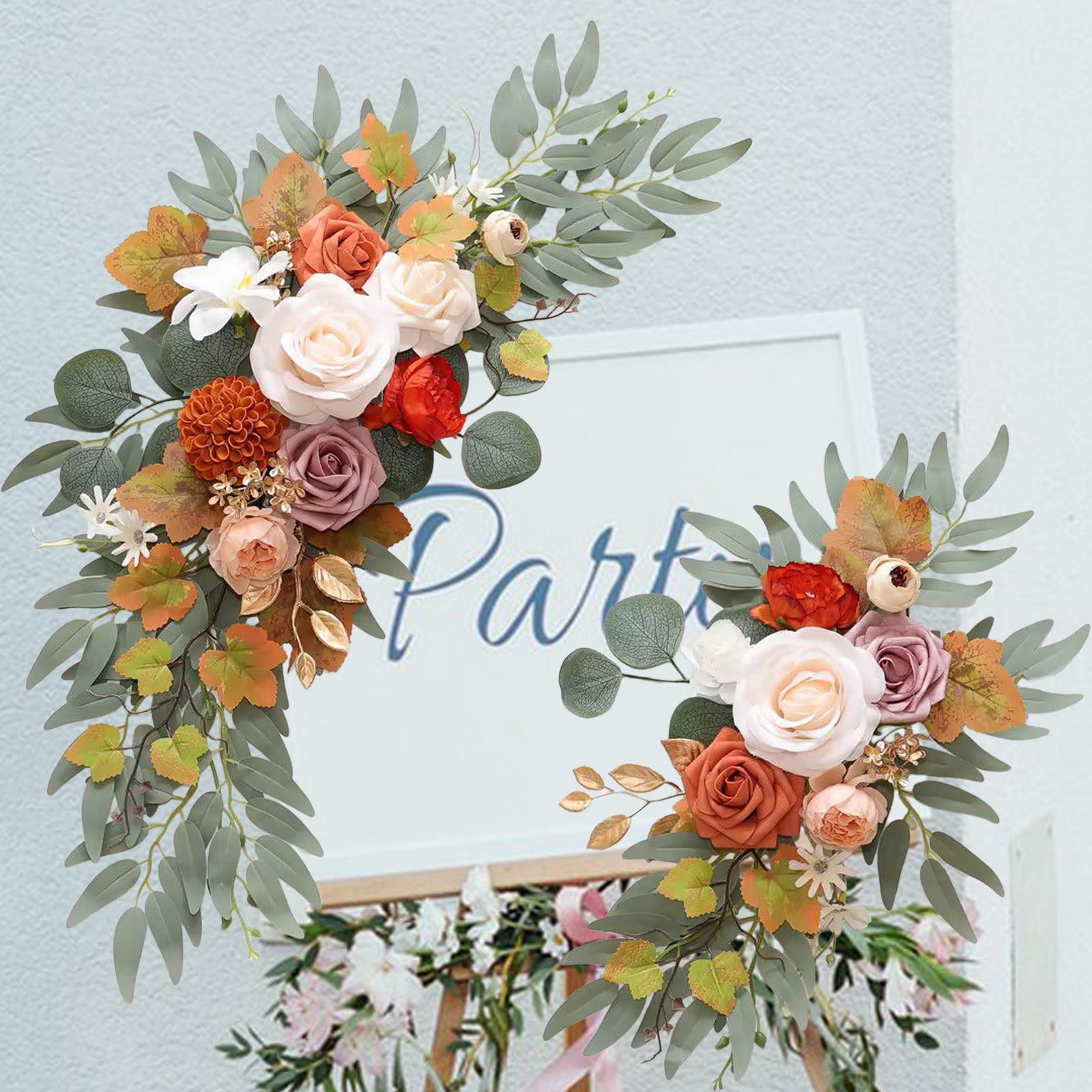 GUOOL 2 Pieces Wedding Arch Flowers Welcome Sign Decoration Corner Flowers Artificial Flowers for Ceremony Birthday Window Ornament Orange