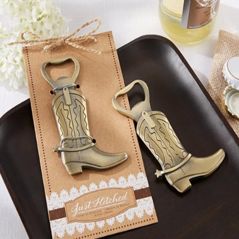 "Just Hitched" Cowboy Boot Bottle Openers Wedding Favors, Set of 6