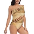 thumbnail image 3 of Easygdp Vintage Baseball Women's One Shoulder Ruffle Monokini Bathing Suits with Removable Chest Pad, Quick Drying - Large, 3 of 8