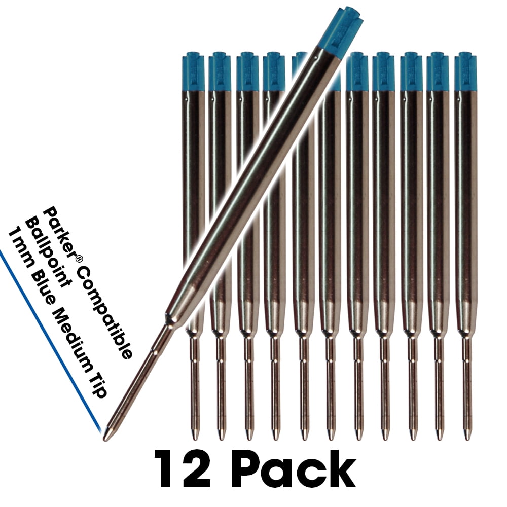 Jaymo 12 Blue Parker Compatible Ballpoint Pen Refills. Smooth