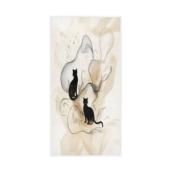 Single-Sided Print Hand Towel Breathable & Soft Towels Wash Cloth for Workout Running Ink Painting Style Cat 30x15 Inch