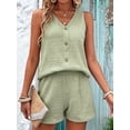 thumbnail image 2 of Women'S Summer Sleeveless Button Linen Vest Shorts Set Casual Matching Outfits Light Green S, 2 of 9