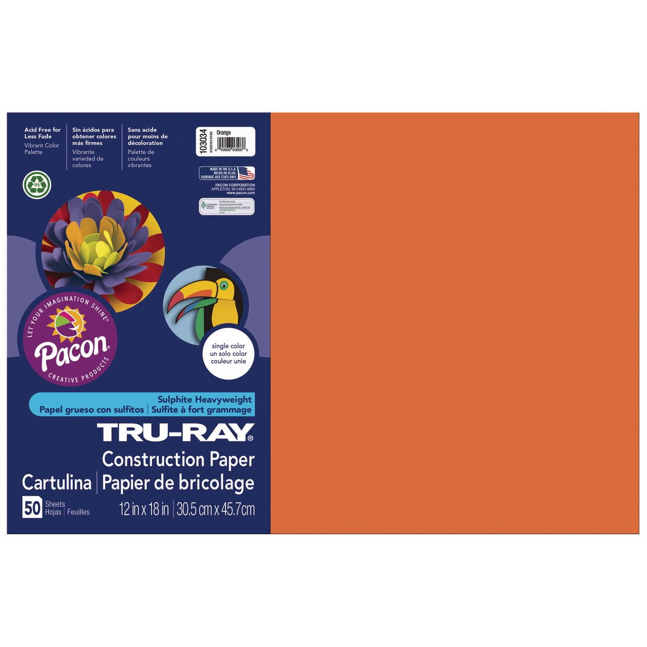 Pacon Tru-Ray Construction Paper, 12' x 18', Orange