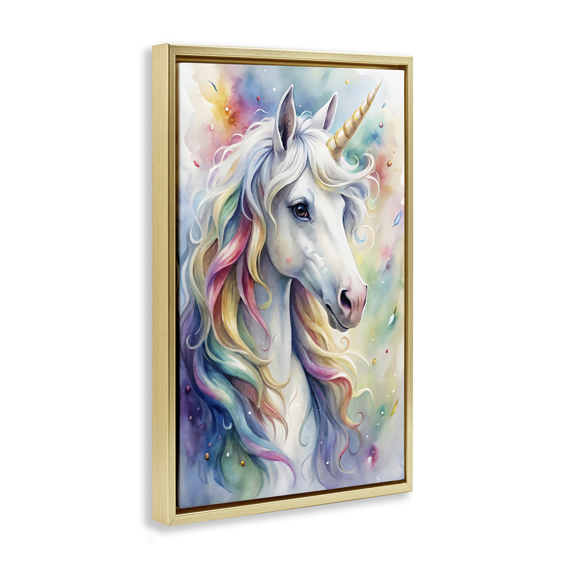 Stupell Industries Pastel Colorful Unicorn Gold Framed Floater Canvas Wall Art, design by Creative Studio