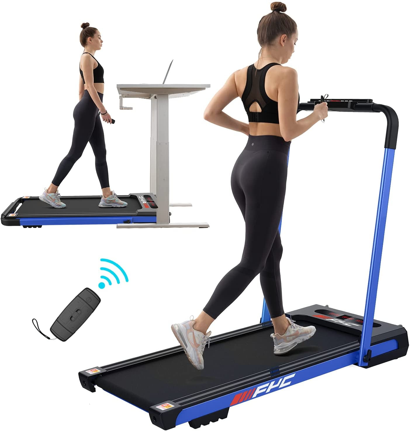 FYC Under Desk Treadmill Remote Control & LED Display Walking Running Jogging for Home Office Use Installation-Free Foldable Treadmill Compact Electric Running Machine 2 in 1 Folding Treadmill for Home 2.5 HP 