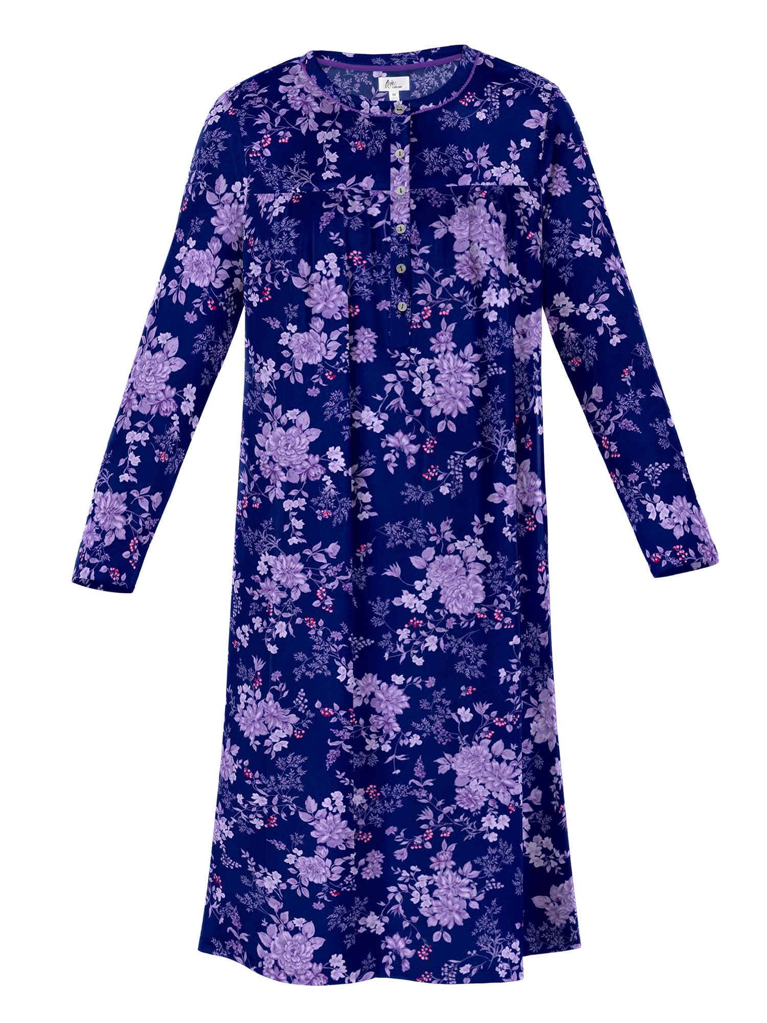 Aria Women’s Long Sleeve Stretch Velour 44" Sleepwear Nightgown, Sizes XS-5X