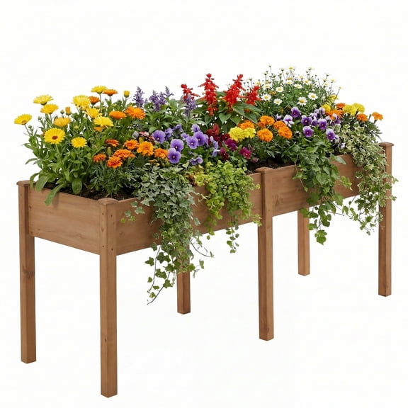 CONCETTA Wooden Raised Garden Bed - Elevated Planter Box with Drainage & Liner, 72" x 23" x 30" for Backyard/Patio/Balcony (Brown)