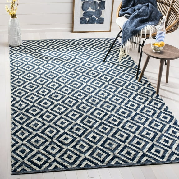 SAFAVIEH Montauk Tryik Geometric Diamonds Cotton Area Rug, Navy/Ivory, 8' x 10'