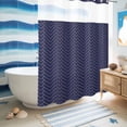 thumbnail image 5 of No Hook Shower Curtain with Built-in Rings - Abstract Geometric Washable Waterproof Fabric Bathroom Curtains for Hotel,Rentals, 72X 96 Inch Extra Long , Navy Blue Gold Minimalist Herringbone Pattern, 5 of 9