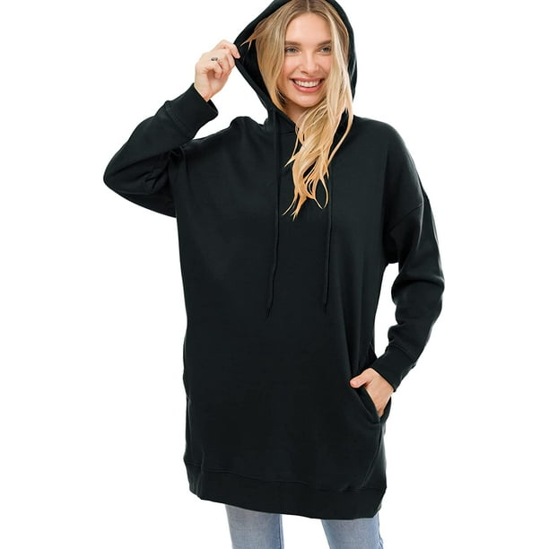 MixMatchy Women's Casual Oversized Long Sleeve Fleece Hoodie Sweatshirts  Loose Pullover Tunic (S~3X), Black, 1X