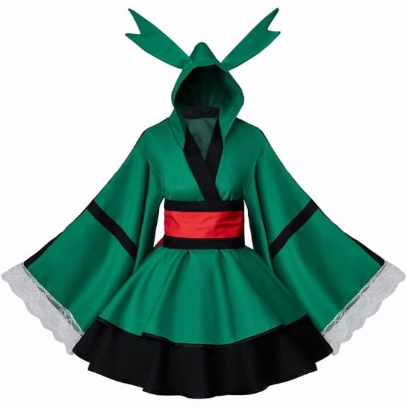 Women's Midoriya Izuku Deku Inspired Green Top and Skirt Set Diamond Pattern Outfit