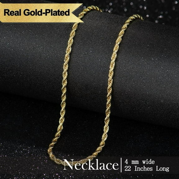 CROPD Holylegend 14K Real-Plated Rope Chain Necklace for Women and Men,Upgraded Shine, Faceted Cut, Tarnish-Free, 6mm/8mm, 22"/24" Jewelry