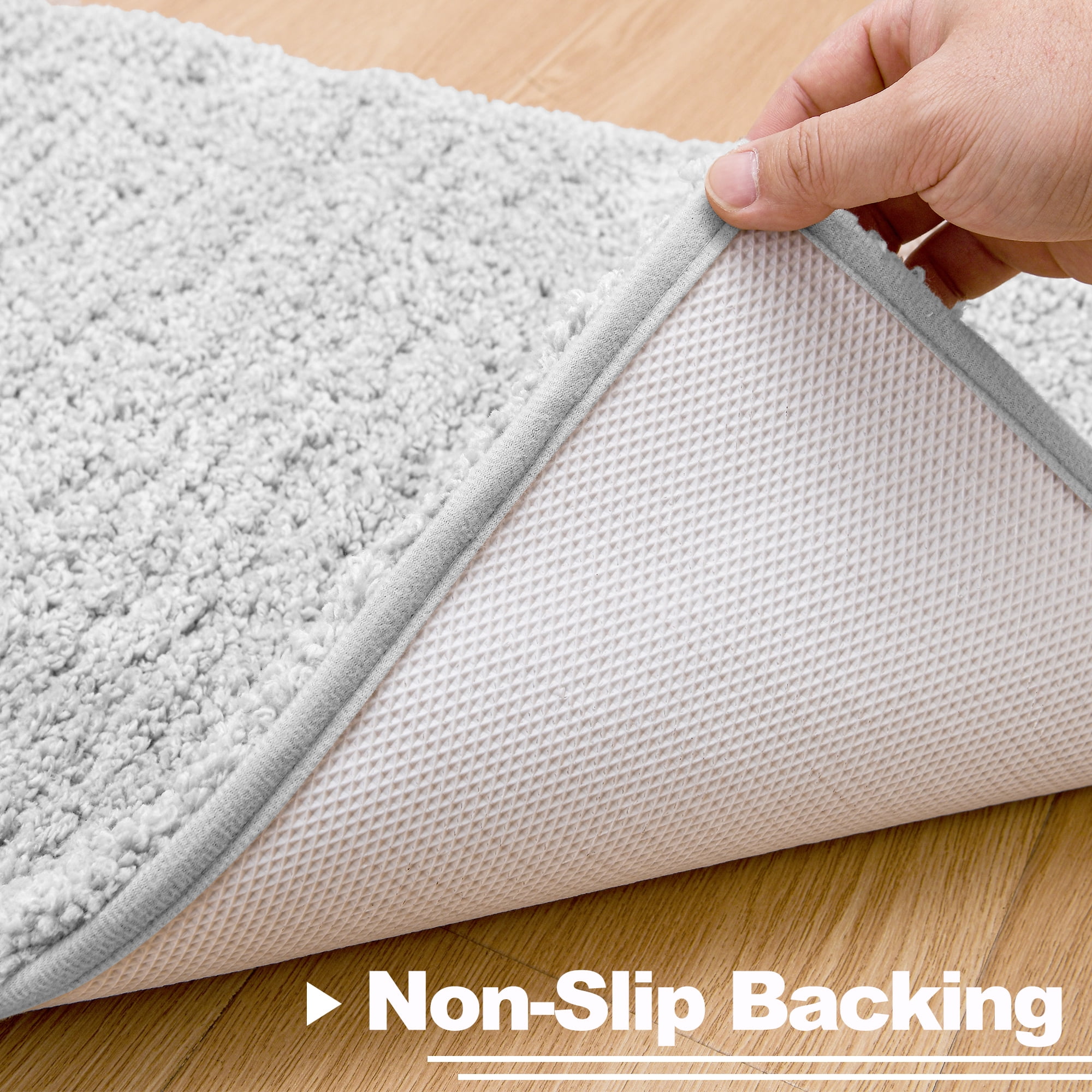 XWZO Bathroom Mat 1 Piece for Shower Floor, High Pile Absorbent Non Slip Bath Rug with Rubber Backing, Light Grey, 20x31 Inch
