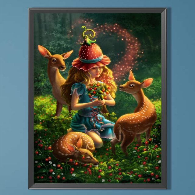 Cuadros Decorativos Pintura de diamante 5D DIY Taladro redondo completo Alce Chica Decoración del hogar Arte Artesanía Wdftyju embutido en tela