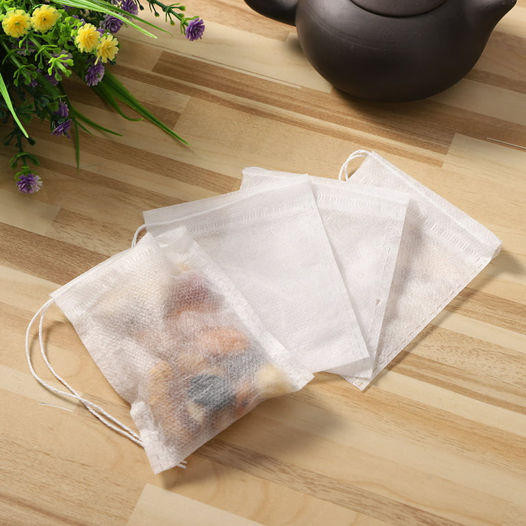 Topwoner 100pcs Tea Filter Bags, Disposable Tea Bags for Loose Leaf Tea, Drawstring Empty Tea Infuser, ea Steeper Natural Wood Pulp Paper Material