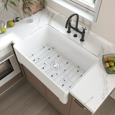 HOROW 30 * 20 Inch Farmhouse Sink with Bottom Grid and Strainer,Apron Sink Single Bowl Ceramic Sink,Small Kitchens Sinks