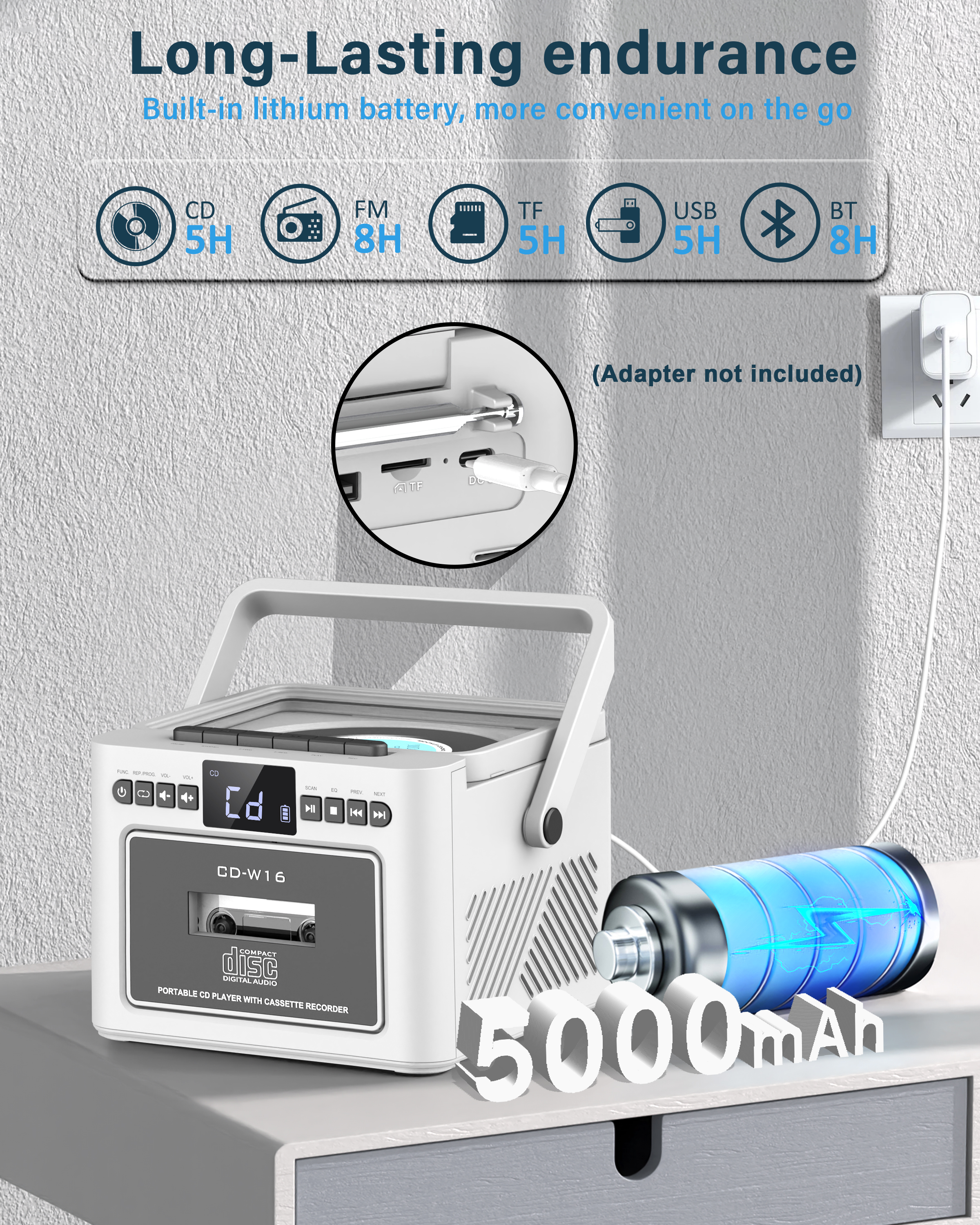 Greadio 5000mAh Rechargeable Boombox with CD, Cassette & Bluetooth photo 5