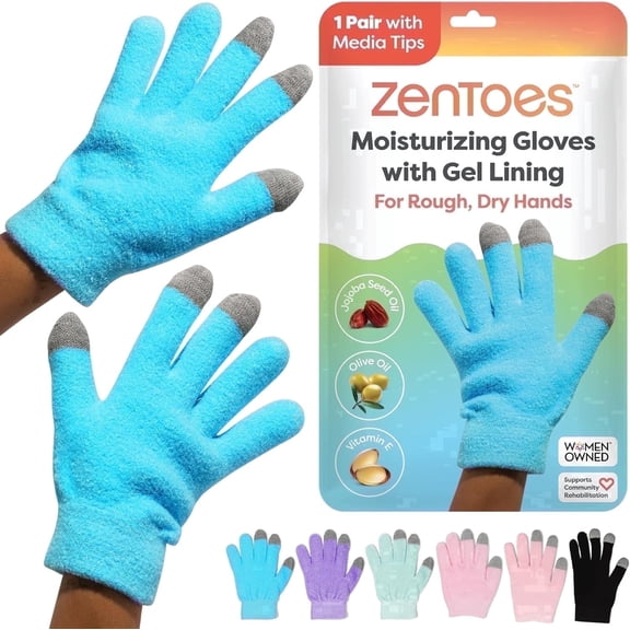 Zentoes Unisex Moisturizing Gloves for Dry Hand Skin Hydration, Therapy Mask Mittens, Blue, Osfm, 1 Pair