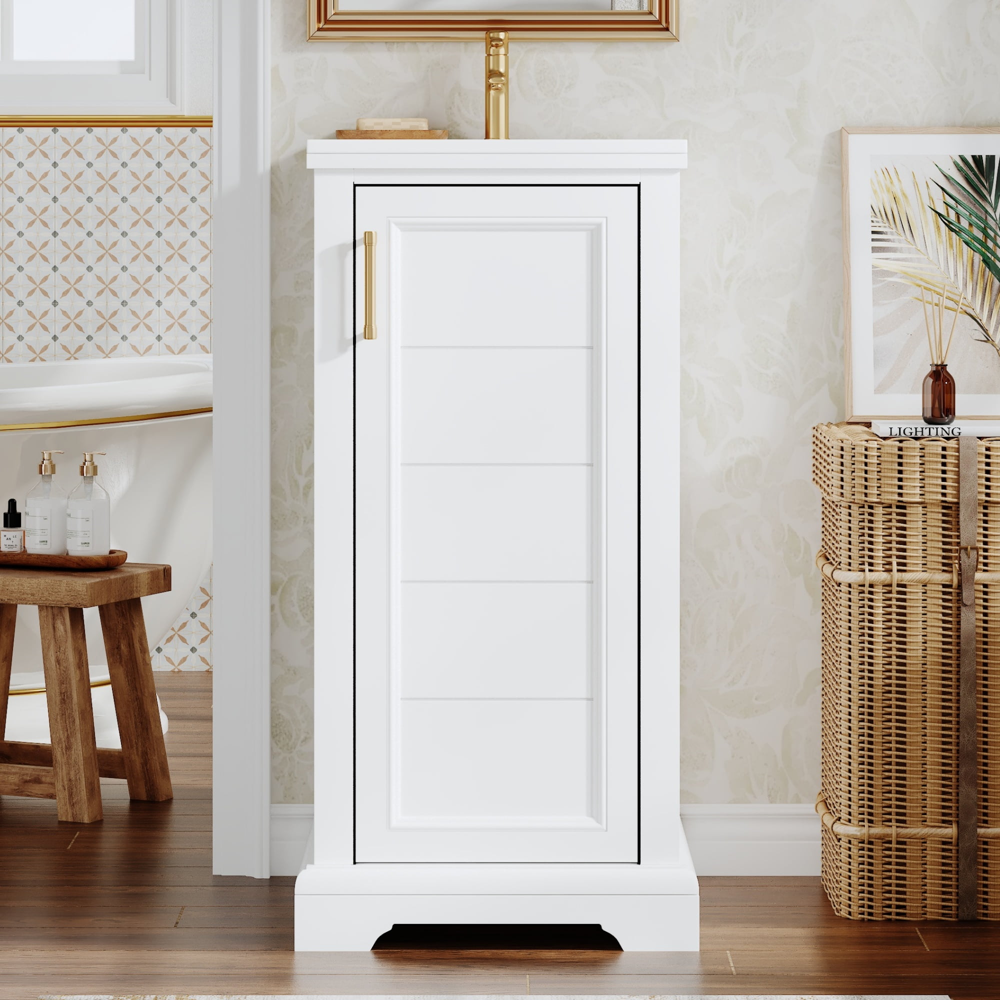 Harper & Bright Designs 16" Small Bathroom Vanity with Sink, Freestanding Storage Cabinet with Soft Close Doors, Bathroom Floor Cabinet with Door Organizer, White