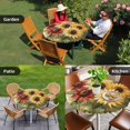 thumbnail image 4 of Summer Sunflowers Round Tablecloth for 45-54 Inch Tables,Fitted Table Cover with Elastic Edge,Red Yellow Floral Leaf Wood Grain Waterproof Outdoor Table Cloth Protector for Patio Garden Dinner Picnic, 4 of 9