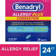 Benadryl Allergy Plus Congestion Ultratabs Allergy Medicine, 24 Ct