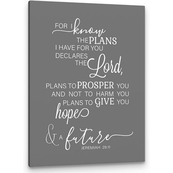 Jeremiah 29 11 Wall Art, Christian Jeremiah 29:11 For I Know The Plans I Have For You Wall Art, Bible Verse Scripture Print Framed Canvas Painting Christian Prayer Room Office Decor(11x14 Inch)(Gray)