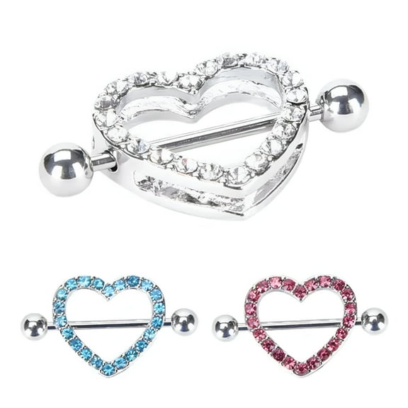 TELOLY Heart Shaped Nipple Ring Steel Barbell Piercing Jewelry Beach - 1 Pair - White