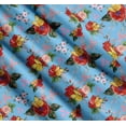 thumbnail image 3 of Soimoi Blue Cotton Poplin Fabric Leaves,Insect & Poppy Watercolor Printed Fabric 1 Yard 56 Inch Wide, 3 of 7