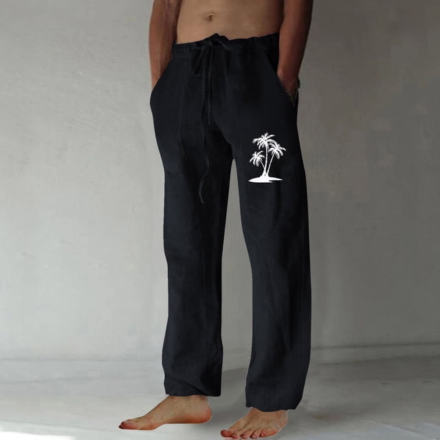 Puntoco Pantalones casuales largos para hombre, pantalones casuales con estampado de moda para hombre, cintura elástica con bolsillos, pantalones deportivos