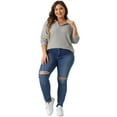 thumbnail image 3 of DARING DIVA Women's Plus Size Loose V Neck Long Sleeve Polo 2X Grey, 3 of 6