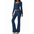 thumbnail image 4 of 2 Piece Square Neck Lounge Set Womens Wide Leg Pants Slightly Crop Top Sweatsuit Sets Royal Blue L, 4 of 9