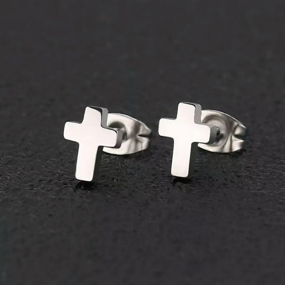 GKNET Silver Small Cross Stud Earrings Surgical Steel Men Women Christian Delicate Jewelry Gift