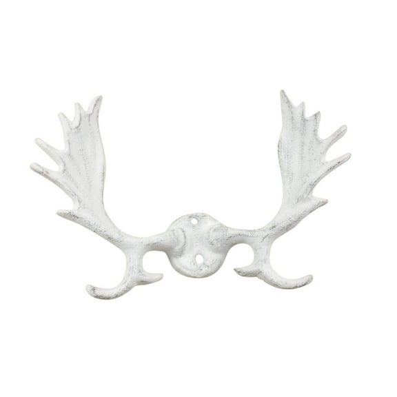 Handcrafted Model Ships K-0333-w 6 x 2 x 9 in. Whitewashed Cast Iron Moose Antlers Decorative Metal Wall Hooks