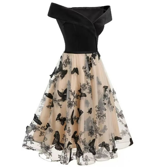 Embroidered Off-Shoulder Tulle Party Dress for Prom and Evening Events