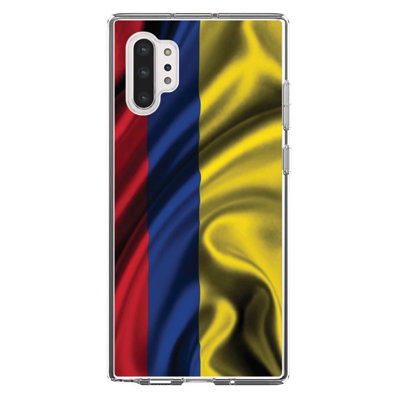 DistinctInk Clear Shockproof Hybrid Case for Galaxy Note 10 PLUS (6.8" Screen) - TPU Bumper, Acrylic Back, Tempered Glass Screen Protector - Colombia Waving Flag - Colombia