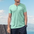 thumbnail image 2 of MIXUE Shirts For Men Summer Solid Color Round Neck Button Short Sleeve Casual Pullover Tops Tshirts Activewear,Green,XL, 2 of 3