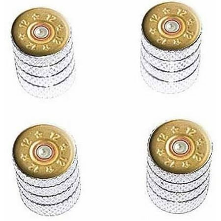 - 12 Gauge Bullet Shell Ammo Tire Rim Wheel Aluminum Valve Stem Caps, Multiple Colors