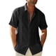 thumbnail image 2 of Camisa de playa de manga corta para hombre, informal, de moda, color liso, cuello vuelto, encaje con botones, parte superior Negro XL, 2 of 4