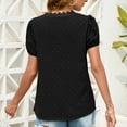 thumbnail image 5 of RYRJJ Womens Summer Short Sleeve Tops Casual V Neck Tee Shirts Swiss Dots Puff Sleeve Fashion Loose Lace Crochet Neckline Blouse(Black,XXL), 5 of 5