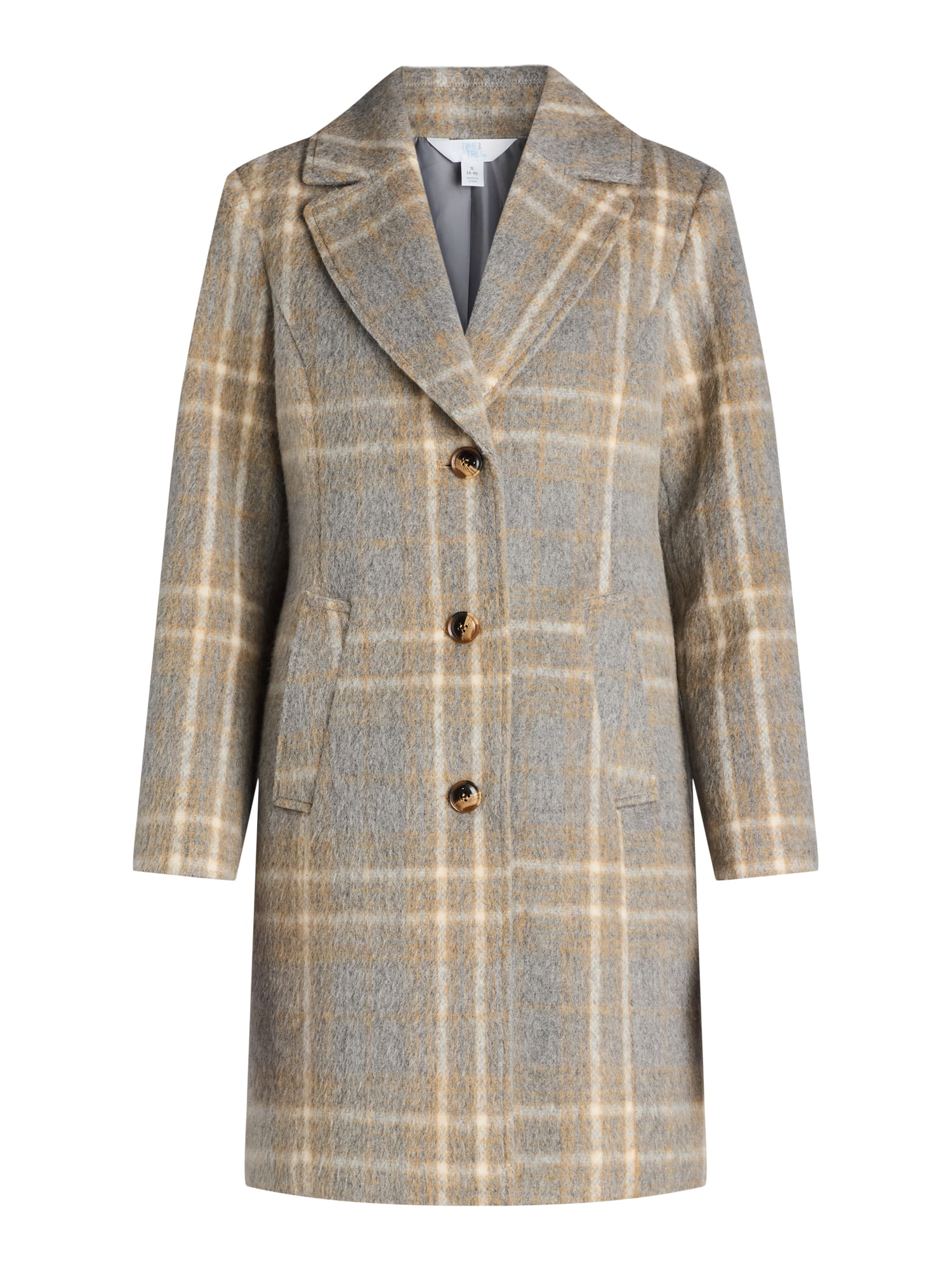 Time and Tru Women's and Women's Plus Faux Wool Boyfriend Coat, Sizes XS-3X