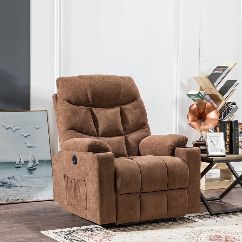 FDW Lift Chair Electric Recliner with Side Pocket and Cup Holders, USB Charge Port&Massage Remote Control for Elderly Massage Chair，Brown
