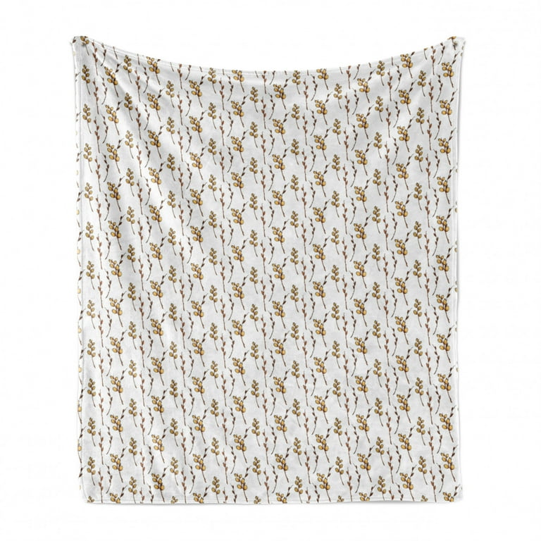 Botanical Soft Flannel Fleece Throw Blanket Continuous Nature Pattern with Spring Pussy willow Branch Cozy Plush for Indoor and Outdoor Use 50 x