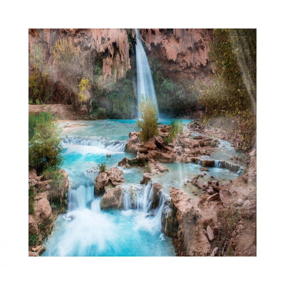 Arizona Decorative Satin Napkins Set of 4, Natural Spring Beauty in the Forest Stream Fascinating Havasupai Falls Photo, Square Fabric Party & Dinner Napkin, 12", Multicolor, by Ambesonne