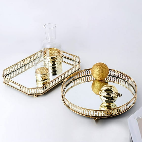 Fetcoi, Perfume Tray Gold Mirror Tray, Vanity Tray, Glass Tray Metal Decorative Dresser Tray Large Size(Rectangular)