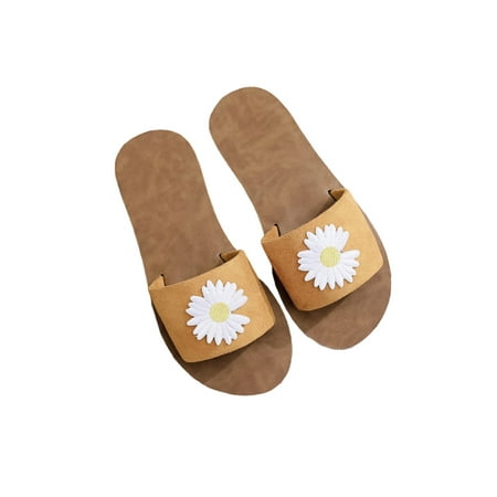 

Daeful Women s Flat Slippers Solid Color Open Toe Backless Breathable Lightweight Shoes